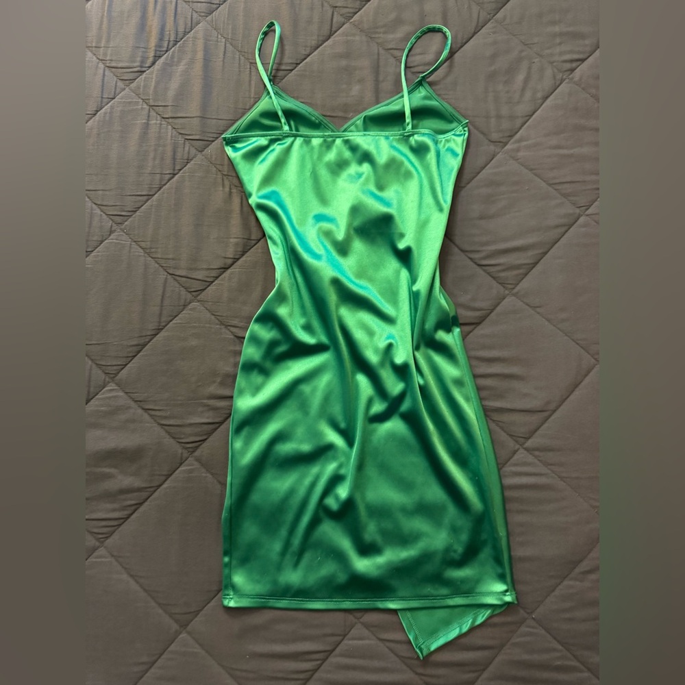 Green Satin Slip Dress - Picture 4 of 7